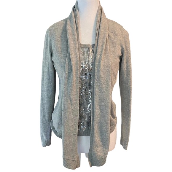 Michael Kors Sweater Sequins Cardigan and Tank Cotton Blend Top Silver Grey S/P - Picture 2 of 11